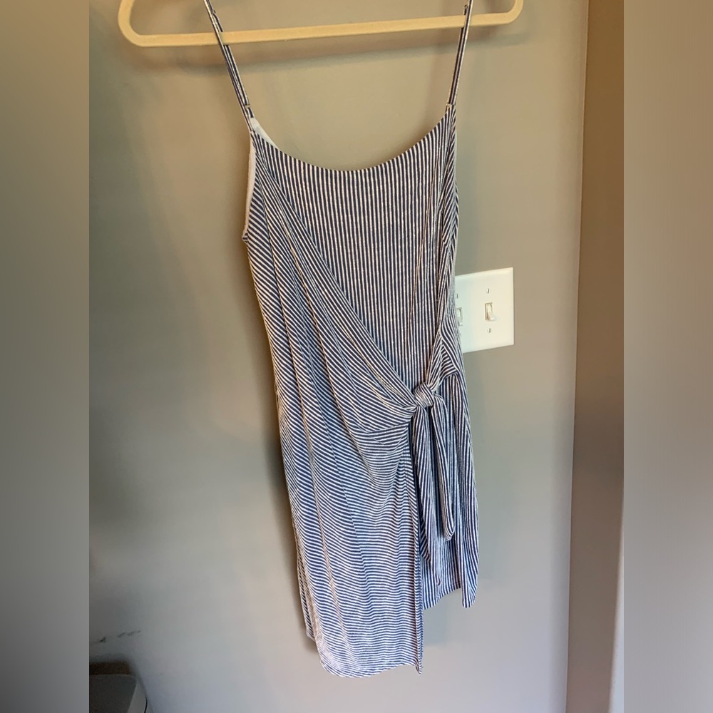 All in Favor Blue and White Pinstripe Wrap Dress